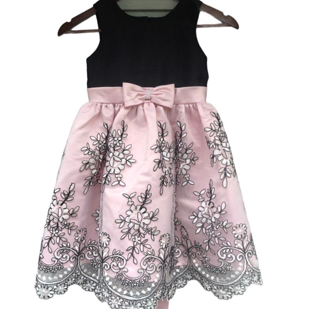 Jayne Copeland pink black floral embroidered dress-girls size 6
